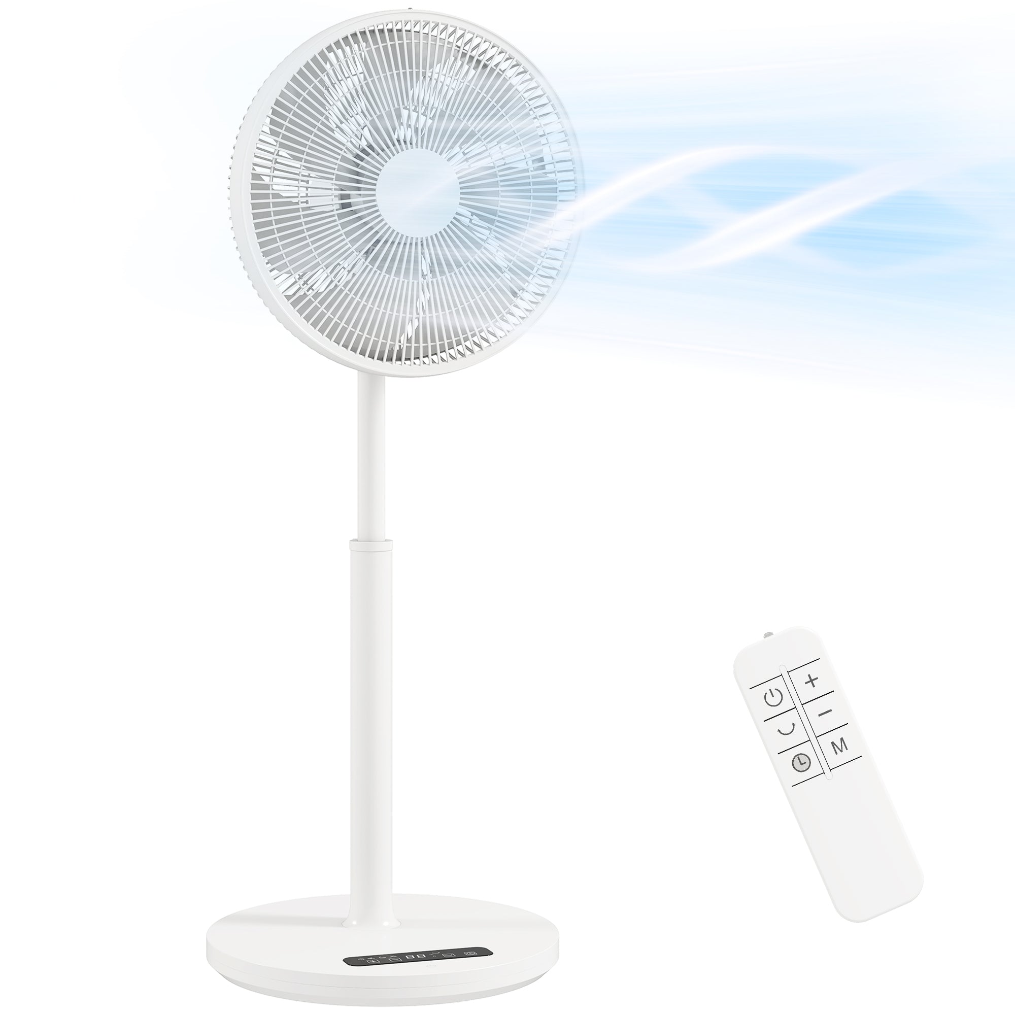 15.4 in Pedestal Fan — 12 Speeds, 4 Modes, 9H Timer, 120° Oscillation, Height Adjustable, Magnetic Remote, White