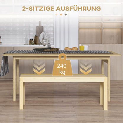 2-Seater Wooden Bench Country-style Kitchen Bench for Living Room, Kitchen, Entrance, Pine Wood, Supports up to 240 kg, 120 x 33 x 45 cm, Natural