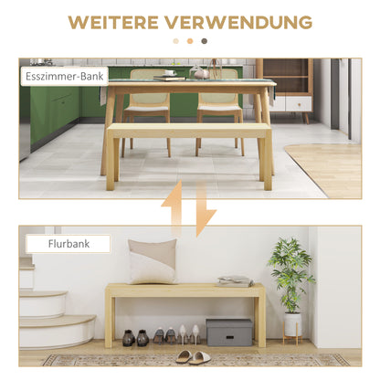 2-Seater Wooden Bench Country-style Kitchen Bench for Living Room, Kitchen, Entrance, Pine Wood, Supports up to 240 kg, 120 x 33 x 45 cm, Natural