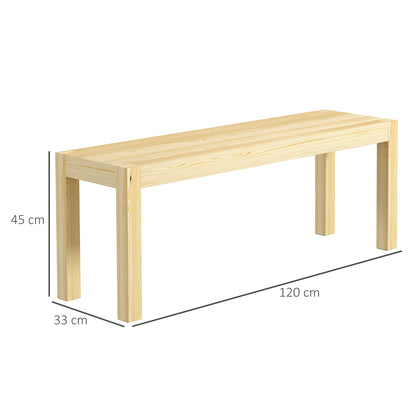 2-Seater Wooden Bench Country-style Kitchen Bench for Living Room, Kitchen, Entrance, Pine Wood, Supports up to 240 kg, 120 x 33 x 45 cm, Natural