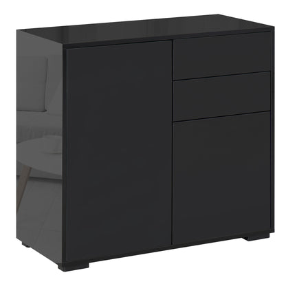 Cabinet with 2 Drawers and 2 Doors, Push-Open Design, Cabinet with 2 Drawers and 2 Doors for Home and Office, 79x36x74cm, Matte Black