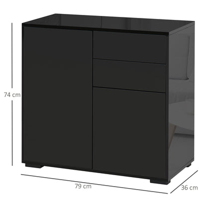 Cabinet with 2 Drawers and 2 Doors, Push-Open Design, Cabinet with 2 Drawers and 2 Doors for Home and Office, 79x36x74cm, Matte Black