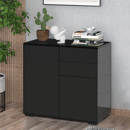 Cabinet with 2 Drawers and 2 Doors, Push-Open Design, Cabinet with 2 Drawers and 2 Doors for Home and Office, 79x36x74cm, Matte Black