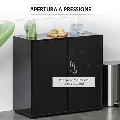 Cabinet with 2 Drawers and 2 Doors, Push-Open Design, Cabinet with 2 Drawers and 2 Doors for Home and Office, 79x36x74cm, Matte Black