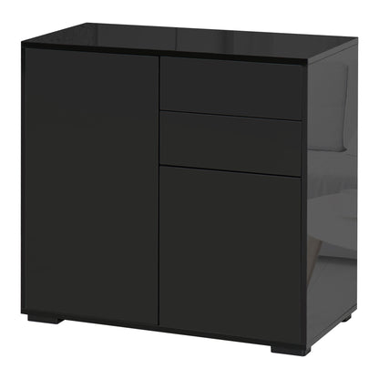 Cabinet with 2 Drawers and 2 Doors, Push-Open Design, Cabinet with 2 Drawers and 2 Doors for Home and Office, 79x36x74cm, Matte Black