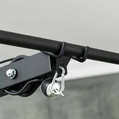 SPORTNOW Multifunction Fitness Station, Power Tower with Lat Machine, Adjustable Height Seat, Back Extension and Weight Plate Support, 140x108x197 cm, Black