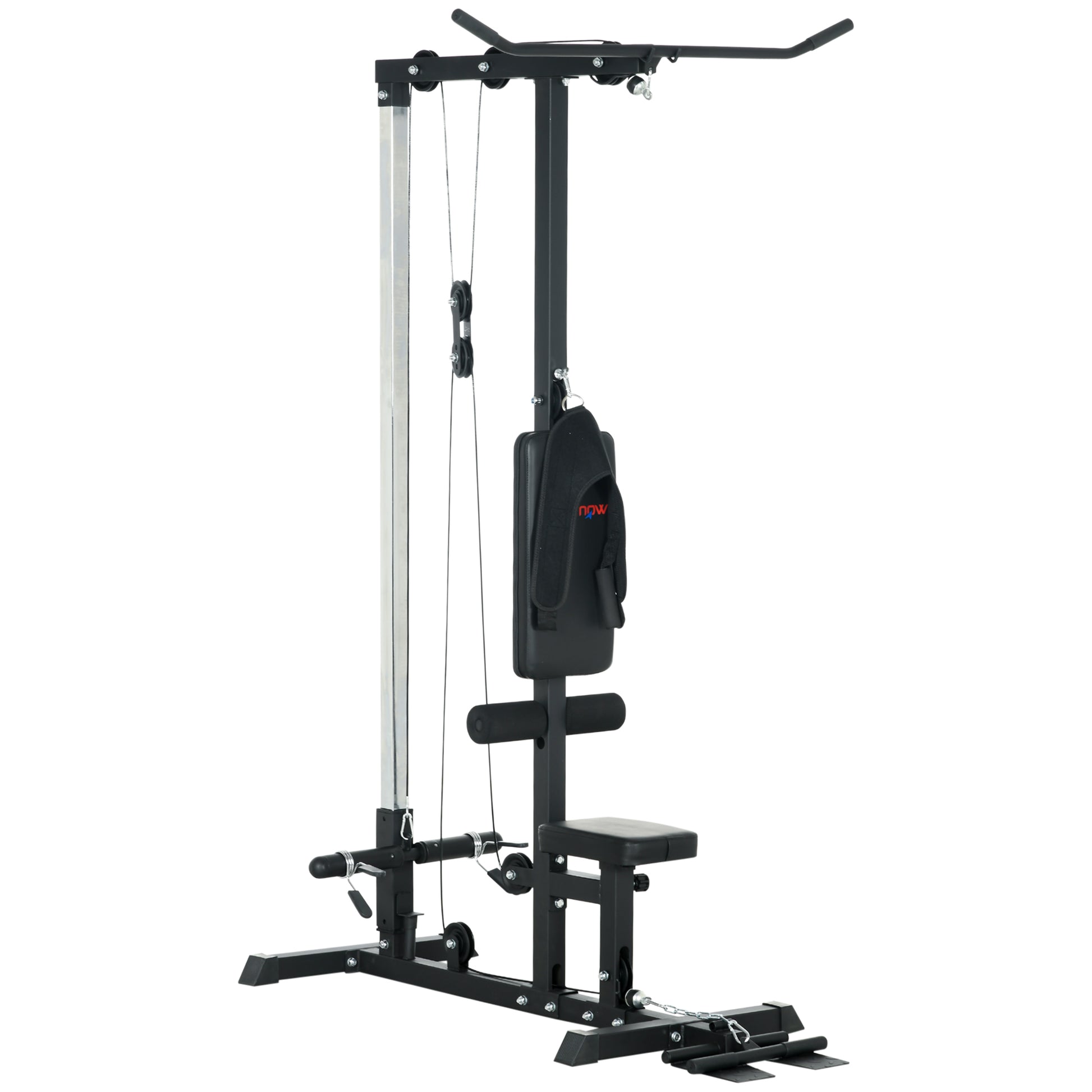 SPORTNOW Multifunction Fitness Station, Power Tower with Lat Machine, Adjustable Height Seat, Back Extension and Weight Plate Support, 140x108x197 cm, Black