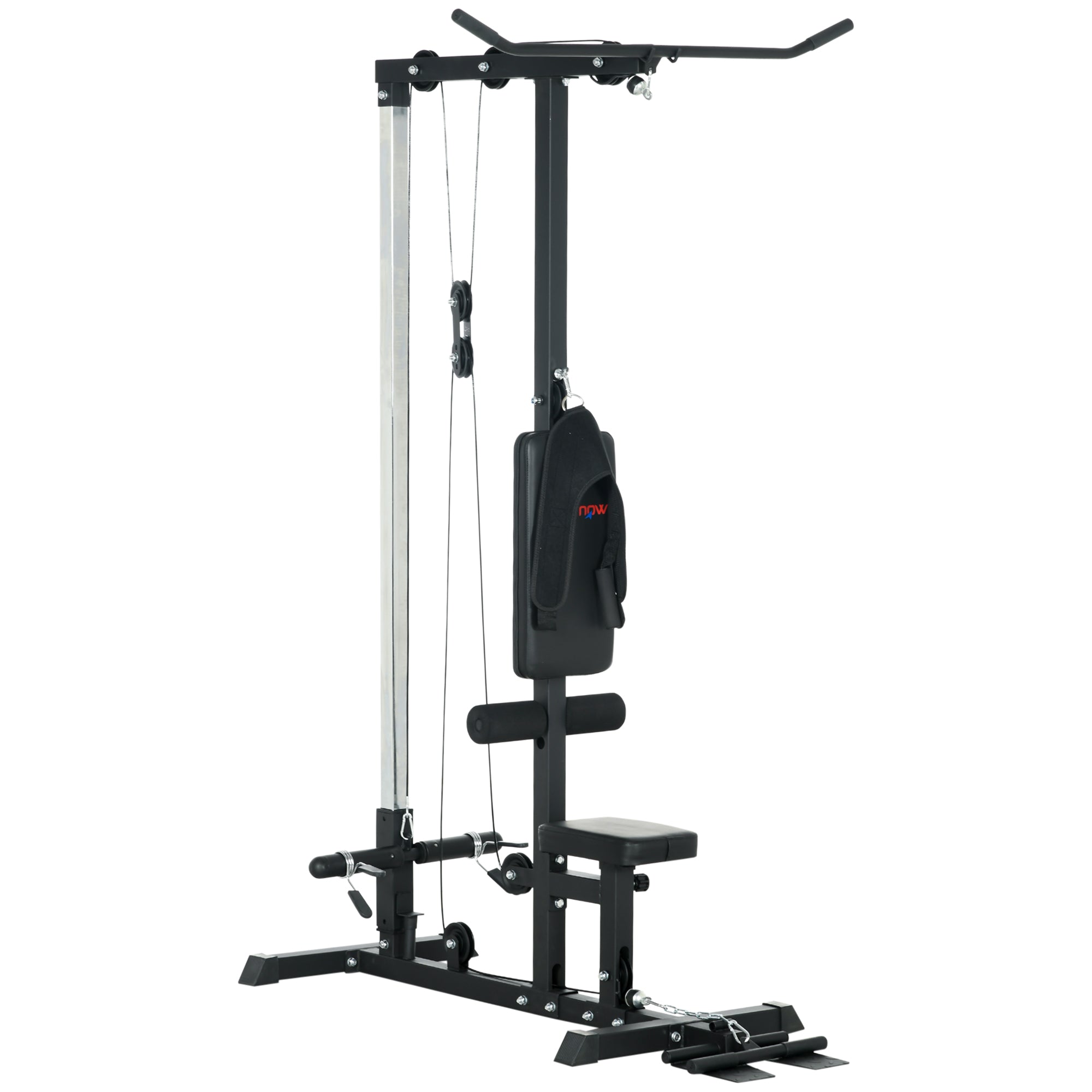 SPORTNOW Multifunction Fitness Station, Power Tower with Lat Machine, Adjustable Height Seat, Back Extension and Weight Plate Support, 140x108x197 cm, Black