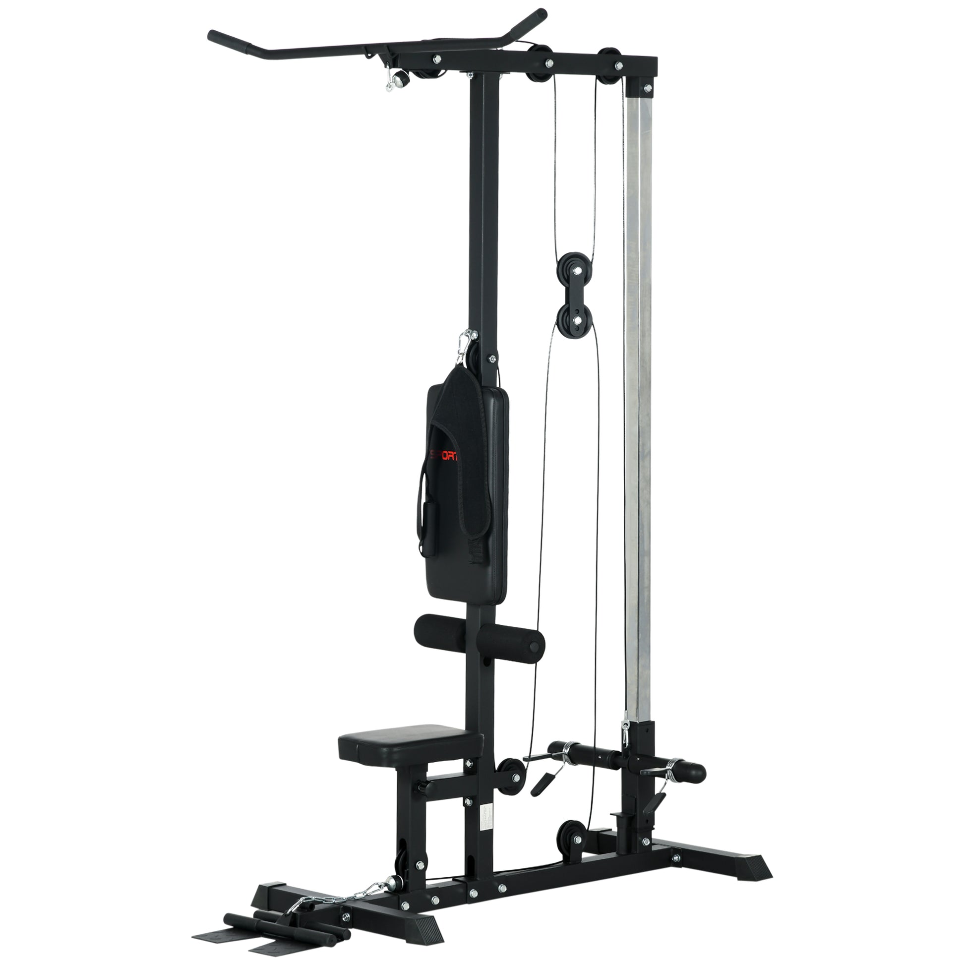 SPORTNOW Multifunction Fitness Station, Power Tower with Lat Machine, Adjustable Height Seat, Back Extension and Weight Plate Support, 140x108x197 cm, Black