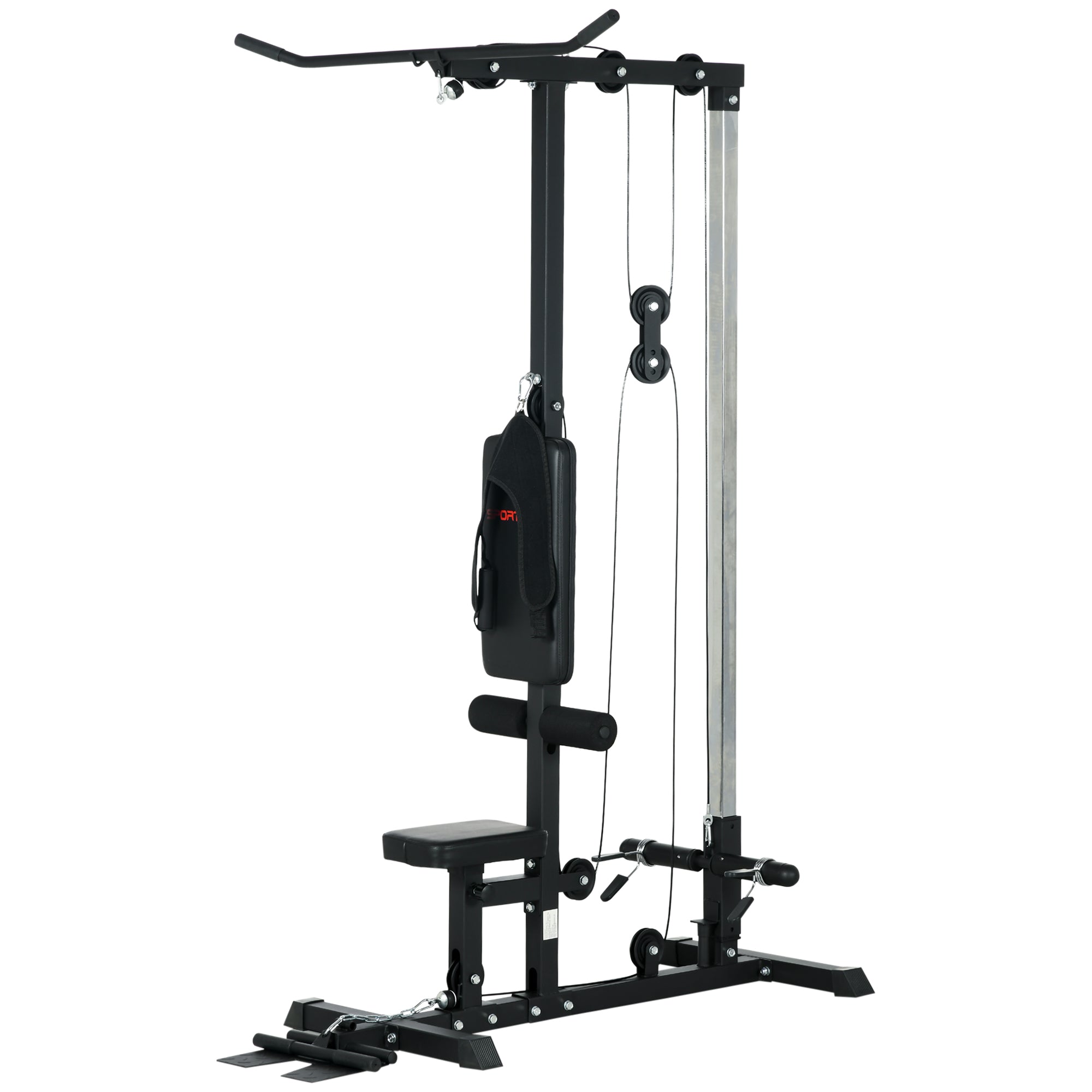 SPORTNOW Multifunction Fitness Station, Power Tower with Lat Machine, Adjustable Height Seat, Back Extension and Weight Plate Support, 140x108x197 cm, Black