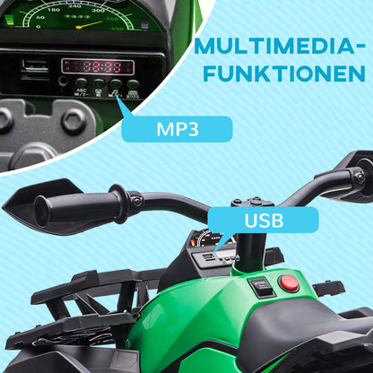 Electric Quad for Kids, 12V 10Ah Kids Quad with Forward, Reverse Function, 2 Motors, USB Connection, MP3 Music Player, Kids Vehicle with Headlights 3-8 km/h, for 3-5 Years, Green
