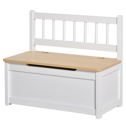 Toy Chest Storage Bench for Kids with Backrest and Cushioned Lid Load 40 kg for Playrooms Bedroom 60x30x50 cm White