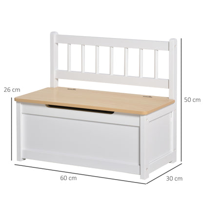 Toy Chest Storage Bench for Kids with Backrest and Cushioned Lid Load 40 kg for Playrooms Bedroom 60x30x50 cm White
