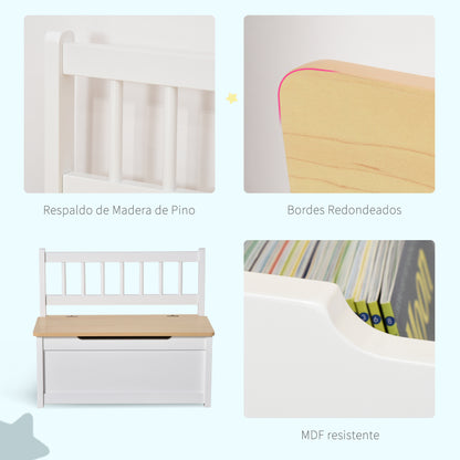 Toy Chest Storage Bench for Kids with Backrest and Cushioned Lid Load 40 kg for Playrooms Bedroom 60x30x50 cm White