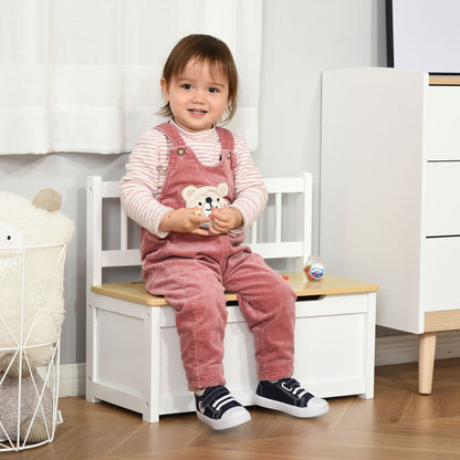 Toy Chest Storage Bench for Kids with Backrest and Cushioned Lid Load 40 kg for Playrooms Bedroom 60x30x50 cm White