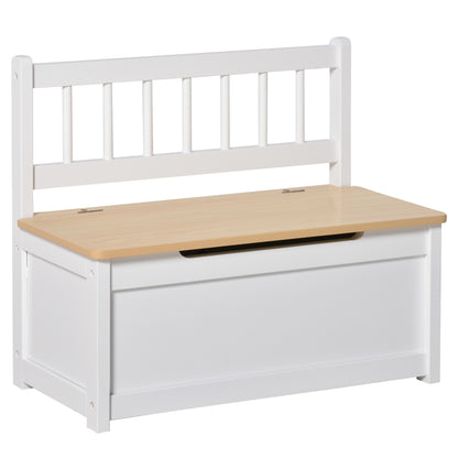 Toy Chest Storage Bench for Kids with Backrest and Cushioned Lid Load 40 kg for Playrooms Bedroom 60x30x50 cm White