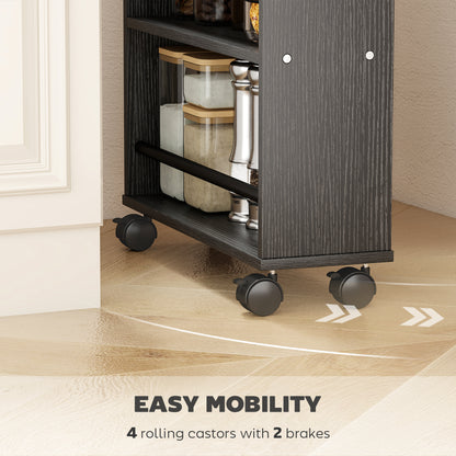 4-Tier Rolling Serving Cart with Handle and Brakes — Slim Utility Trolley for Kitchen, Office, Bathroom, Black