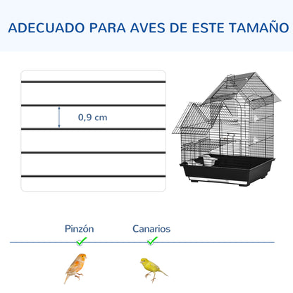 Bird Cage 39x33x47 cm Metal Birdhouse with 3 Doors 2 Feeders 2 Perches Swing Removable Tray and Transport Handle for Canaries Black