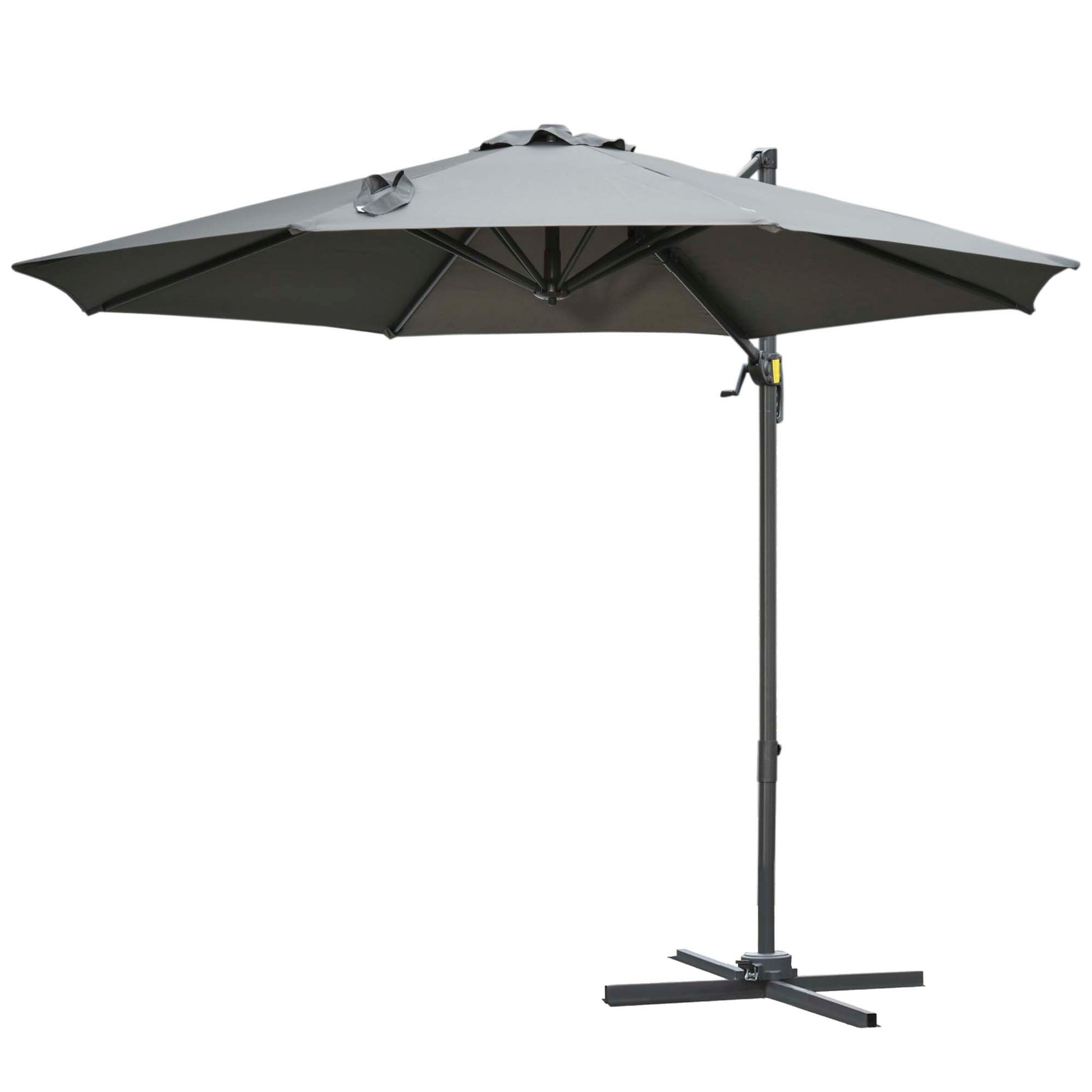Octagonal Cantilever Tilted Patio Umbrella 360° Rotating with Cross Base and 8 Ribs Crank Handle Included Aluminum Steel Frame Ø 3 x 2.5H m Dark Gray