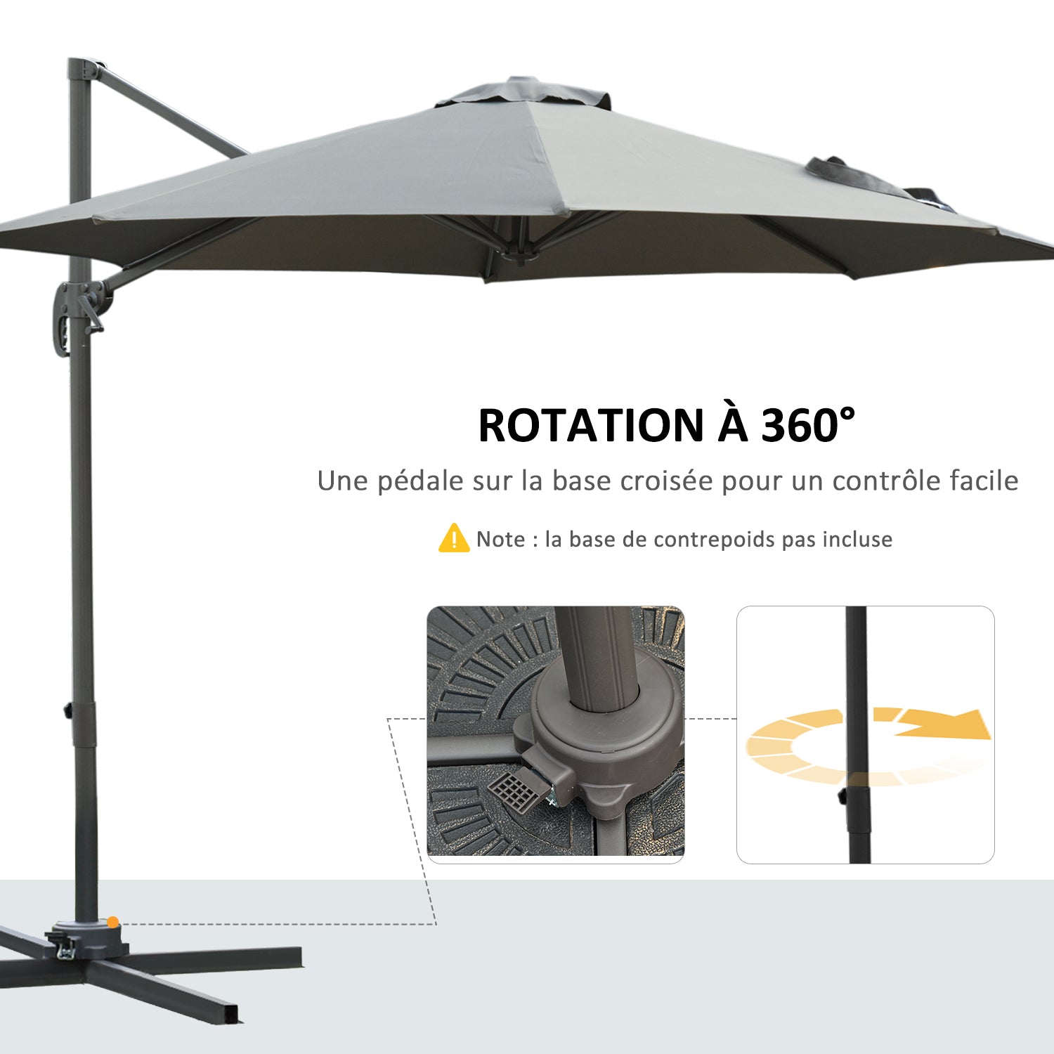 Octagonal Cantilever Tilted Patio Umbrella 360° Rotating with Cross Base and 8 Ribs Crank Handle Included Aluminum Steel Frame Ø 3 x 2.5H m Dark Gray