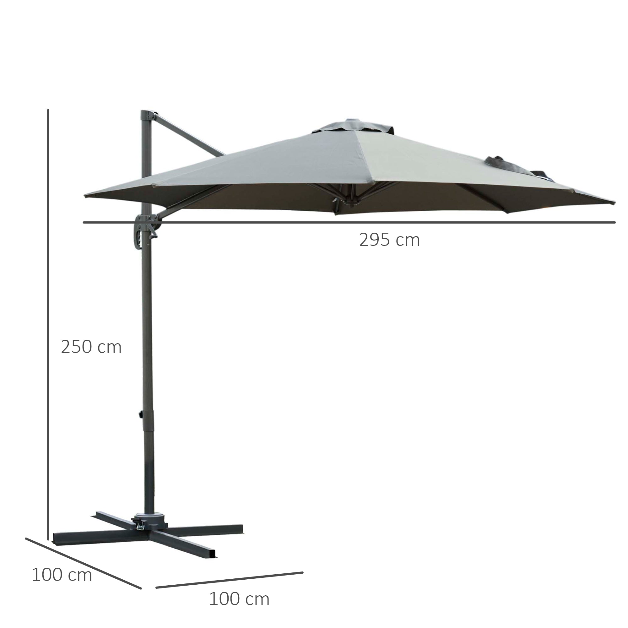 Octagonal Cantilever Tilted Patio Umbrella 360° Rotating with Cross Base and 8 Ribs Crank Handle Included Aluminum Steel Frame Ø 3 x 2.5H m Dark Gray