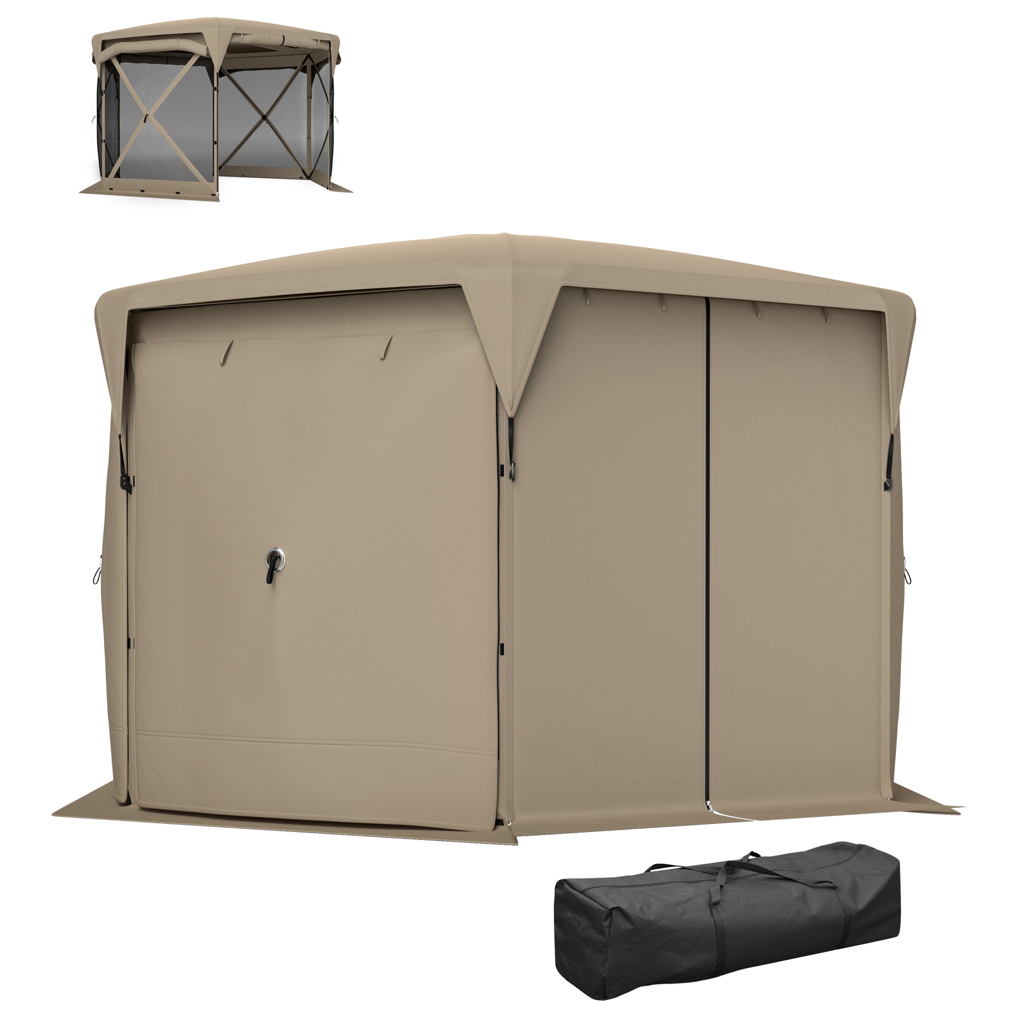 Pavilion Hexagonal Approx. 3.5x3m Pop-up Folding Pavilion with Removable Roof UV 30+ Foldable Waterproof Party Tent Gazebo with 5 Side Panels Garden Pavilion for Camping Garden Festival, Khaki