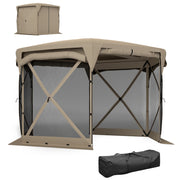 Pavilion Hexagonal Approx. 3.5x3m Pop-up Folding Pavilion with Removable Roof UV 30+ Foldable Waterproof Party Tent Gazebo with 5 Side Panels Garden Pavilion for Camping Garden Festival, Khaki