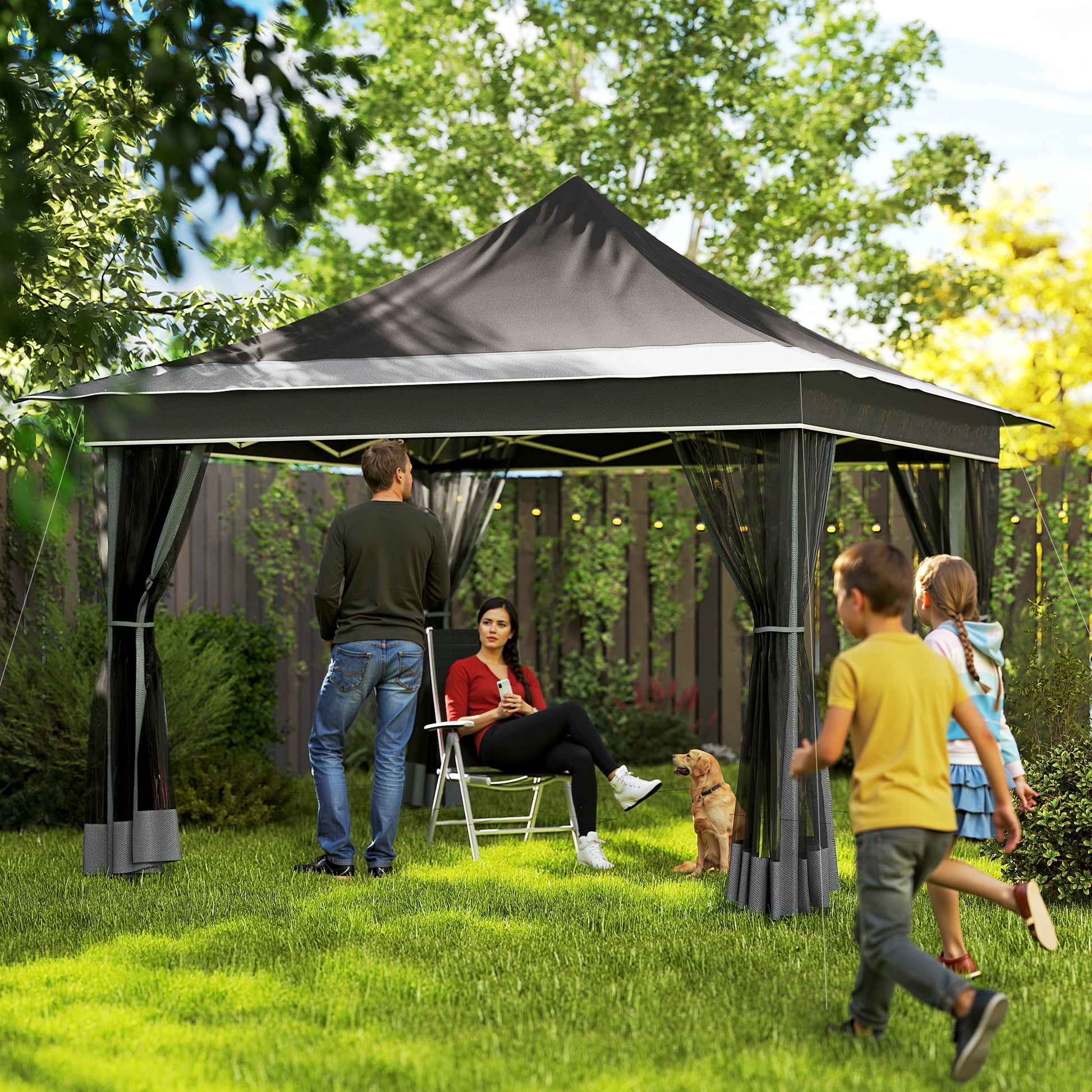 Foldable Gazebo 3.5x3.5x3 m Garden Canopy with Adjustable Height 4 Mesh Walls UV50+ Protection Waterproof and Carry Bag for Outdoor Parties Camping Dark Gray