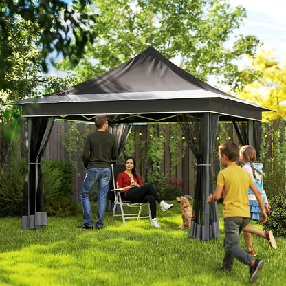 Foldable Gazebo 3.5x3.5x3 m Garden Canopy with Adjustable Height 4 Mesh Walls UV50+ Protection Waterproof and Carry Bag for Outdoor Parties Camping Dark Gray
