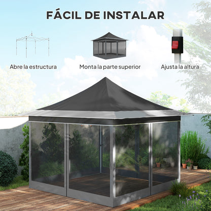 Foldable Gazebo 3.5x3.5x3 m Garden Canopy with Adjustable Height 4 Mesh Walls UV50+ Protection Waterproof and Carry Bag for Outdoor Parties Camping Dark Gray