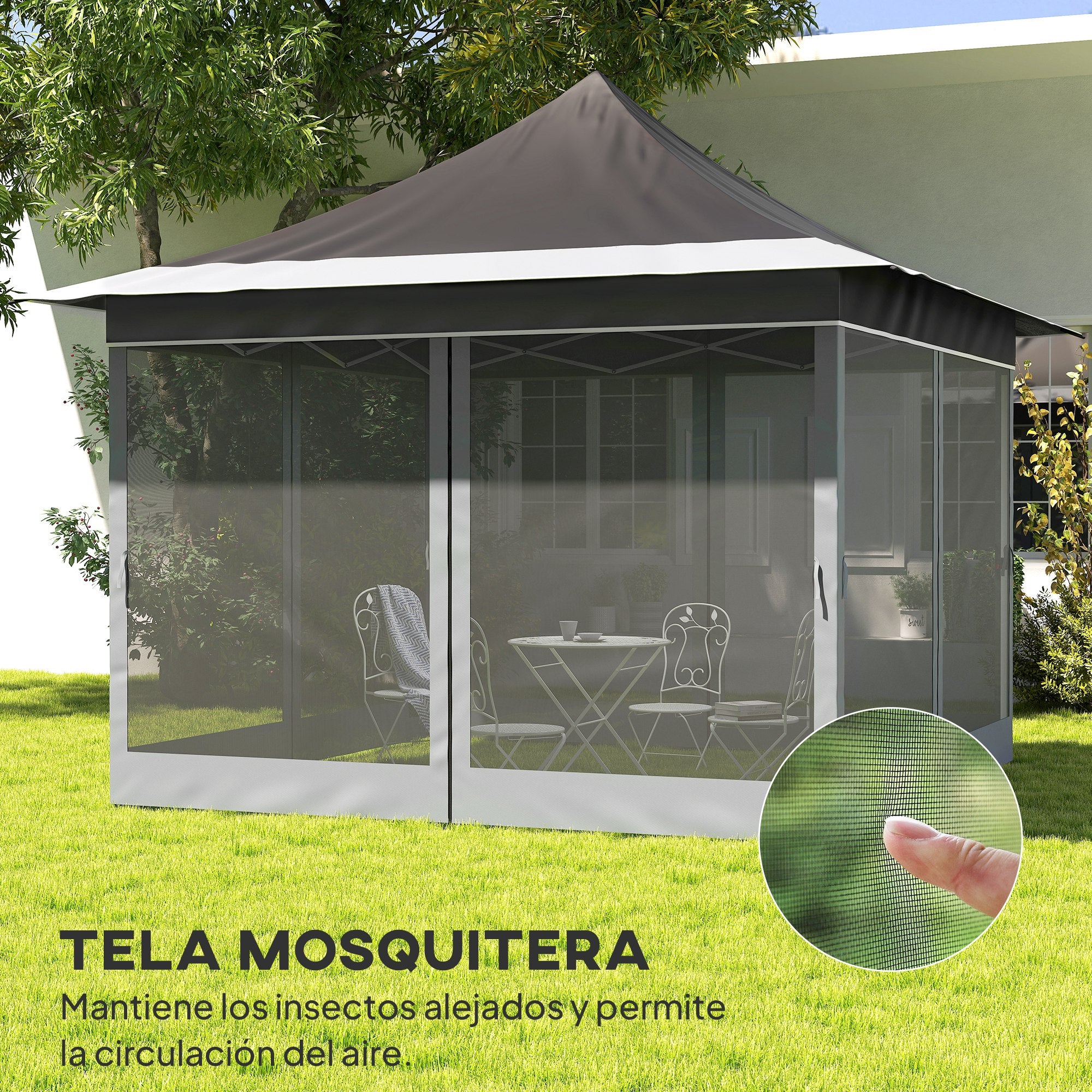 Foldable Gazebo 3.5x3.5x3 m Garden Canopy with Adjustable Height 4 Mesh Walls UV50+ Protection Waterproof and Carry Bag for Outdoor Parties Camping Dark Gray