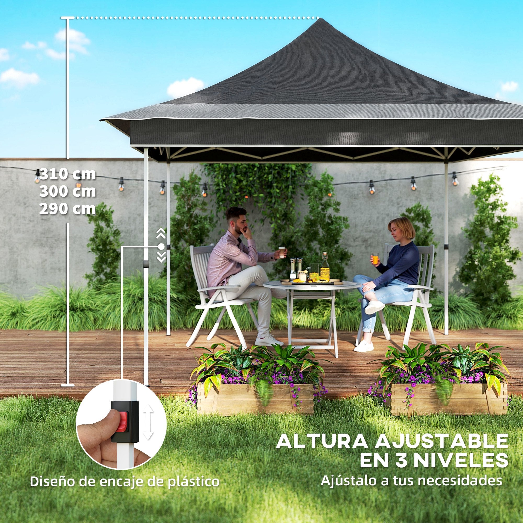 Foldable Gazebo 3.5x3.5x3 m Garden Canopy with Adjustable Height 4 Mesh Walls UV50+ Protection Waterproof and Carry Bag for Outdoor Parties Camping Dark Gray