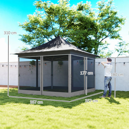 Foldable Gazebo 3.5x3.5x3 m Garden Canopy with Adjustable Height 4 Mesh Walls UV50+ Protection Waterproof and Carry Bag for Outdoor Parties Camping Dark Gray