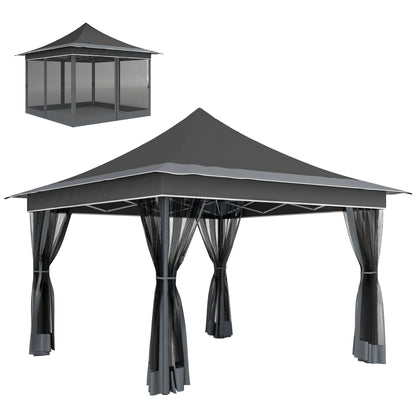 Foldable Gazebo 3.5x3.5x3 m Garden Canopy with Adjustable Height 4 Mesh Walls UV50+ Protection Waterproof and Carry Bag for Outdoor Parties Camping Dark Gray