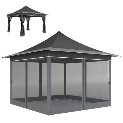 Foldable Gazebo 3.5x3.5x3 m Garden Canopy with Adjustable Height 4 Mesh Walls UV50+ Protection Waterproof and Carry Bag for Outdoor Parties Camping Dark Gray