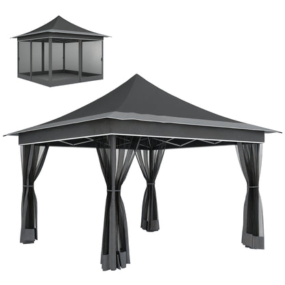 Foldable Gazebo 3.5x3.5x3 m Garden Canopy with Adjustable Height 4 Mesh Walls UV50+ Protection Waterproof and Carry Bag for Outdoor Parties Camping Dark Gray