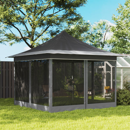 Foldable Gazebo 3.5x3.5x3 m Garden Canopy with Adjustable Height 4 Mesh Walls UV50+ Protection Waterproof and Carry Bag for Outdoor Parties Camping Dark Gray