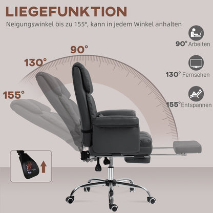 Office Chair, Ergonomic Desk Chair with Reclining Function, Lumbar Cushion, Height Adjustable Computer Chair with Footrest, Swivel Function, for Home Office, Faux Leather, Black