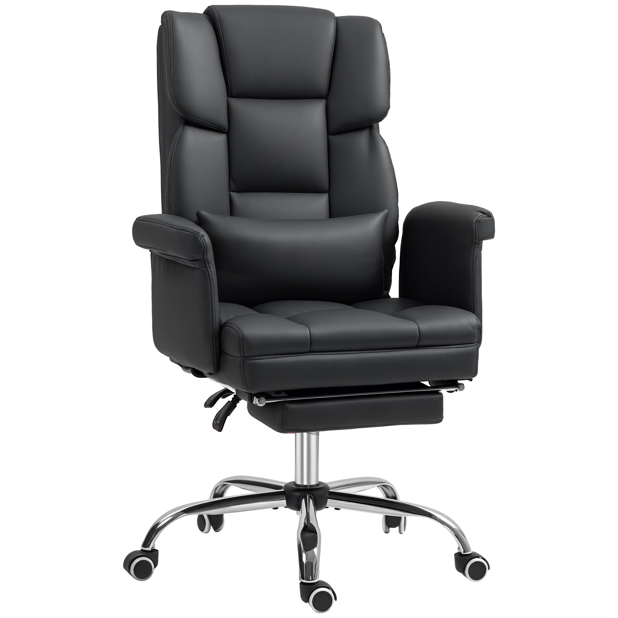 Office Chair, Ergonomic Desk Chair with Reclining Function, Lumbar Cushion, Height Adjustable Computer Chair with Footrest, Swivel Function, for Home Office, Faux Leather, Black