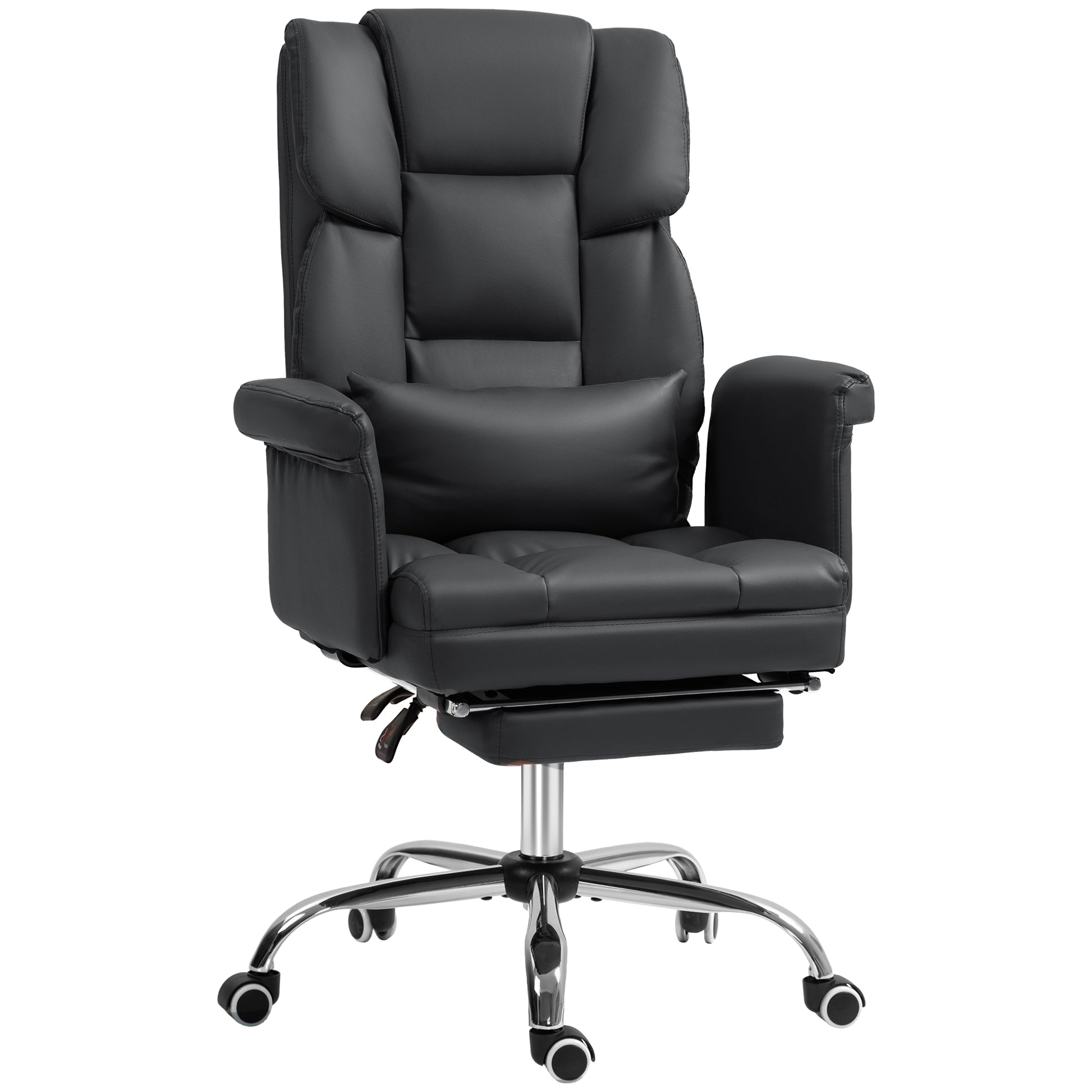 Office Chair, Ergonomic Desk Chair with Reclining Function, Lumbar Cushion, Height Adjustable Computer Chair with Footrest, Swivel Function, for Home Office, Faux Leather, Black