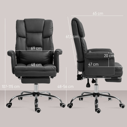 Office Chair, Ergonomic Desk Chair with Reclining Function, Lumbar Cushion, Height Adjustable Computer Chair with Footrest, Swivel Function, for Home Office, Faux Leather, Black
