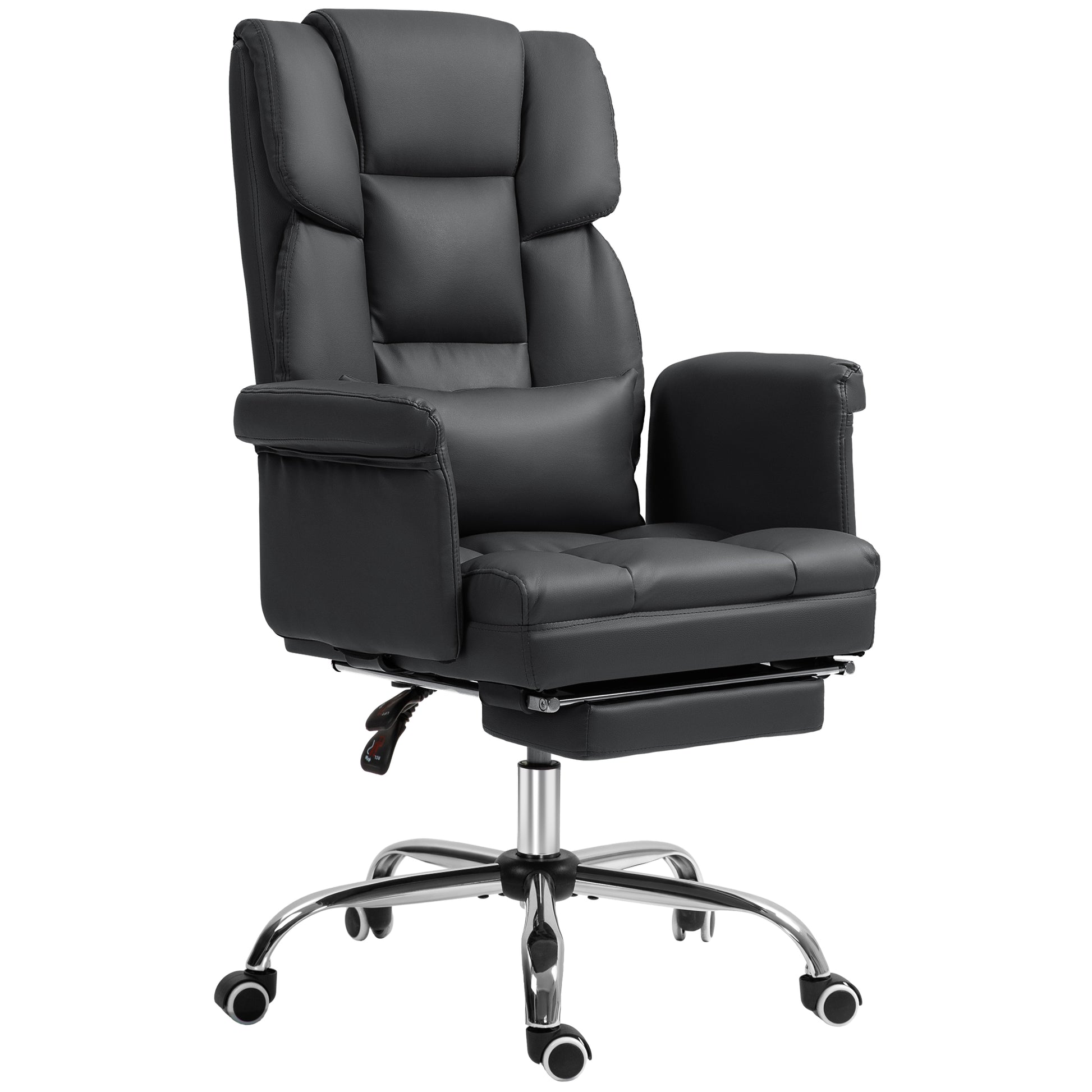 Office Chair, Ergonomic Desk Chair with Reclining Function, Lumbar Cushion, Height Adjustable Computer Chair with Footrest, Swivel Function, for Home Office, Faux Leather, Black