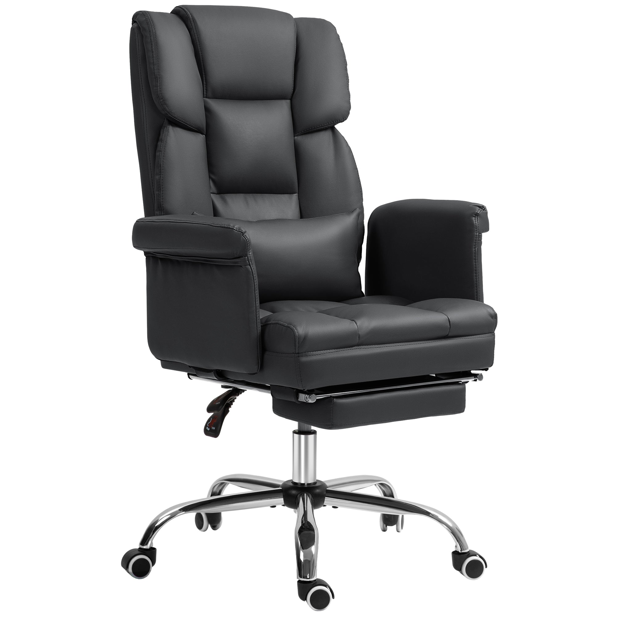 Office Chair, Ergonomic Desk Chair with Reclining Function, Lumbar Cushion, Height Adjustable Computer Chair with Footrest, Swivel Function, for Home Office, Faux Leather, Black