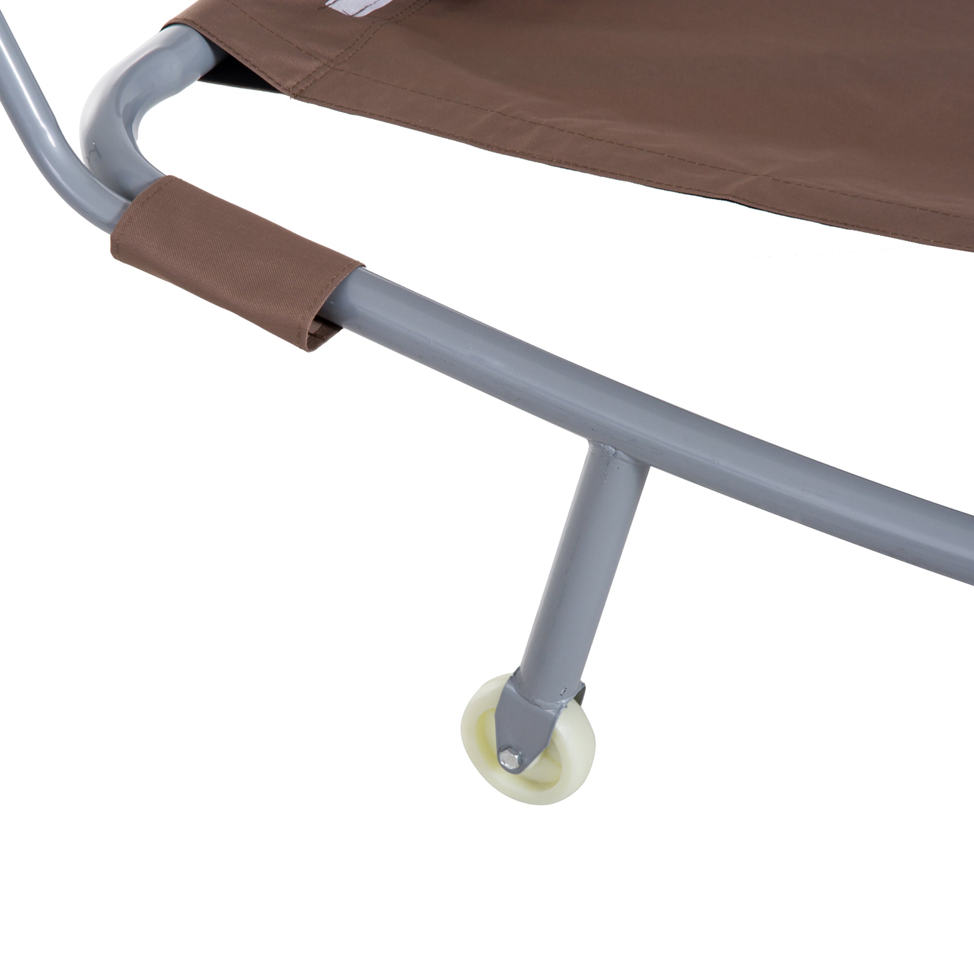 2-Seater Garden Sunbed Contemporary Design Adjustable Roof 2 Wheels 2 Pillows Epoxy Steel Polyester Dark Brown