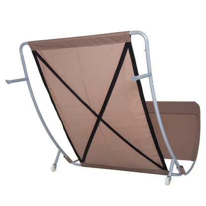 2-Seater Garden Sunbed Contemporary Design Adjustable Roof 2 Wheels 2 Pillows Epoxy Steel Polyester Dark Brown