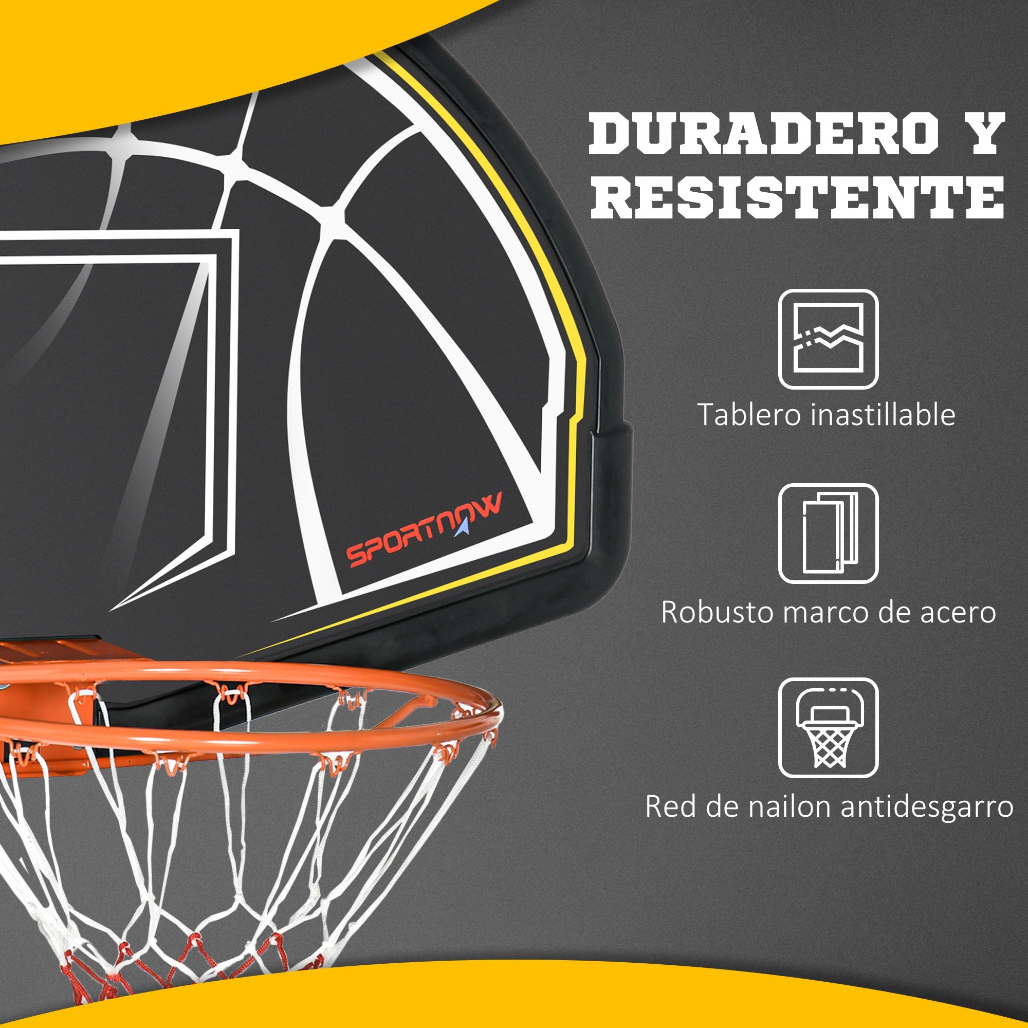 SPORTNOW Wall Mounted Basketball Hoop Backboard Rim for Indoor and Outdoor 110x90x70 cm Black and Yellow