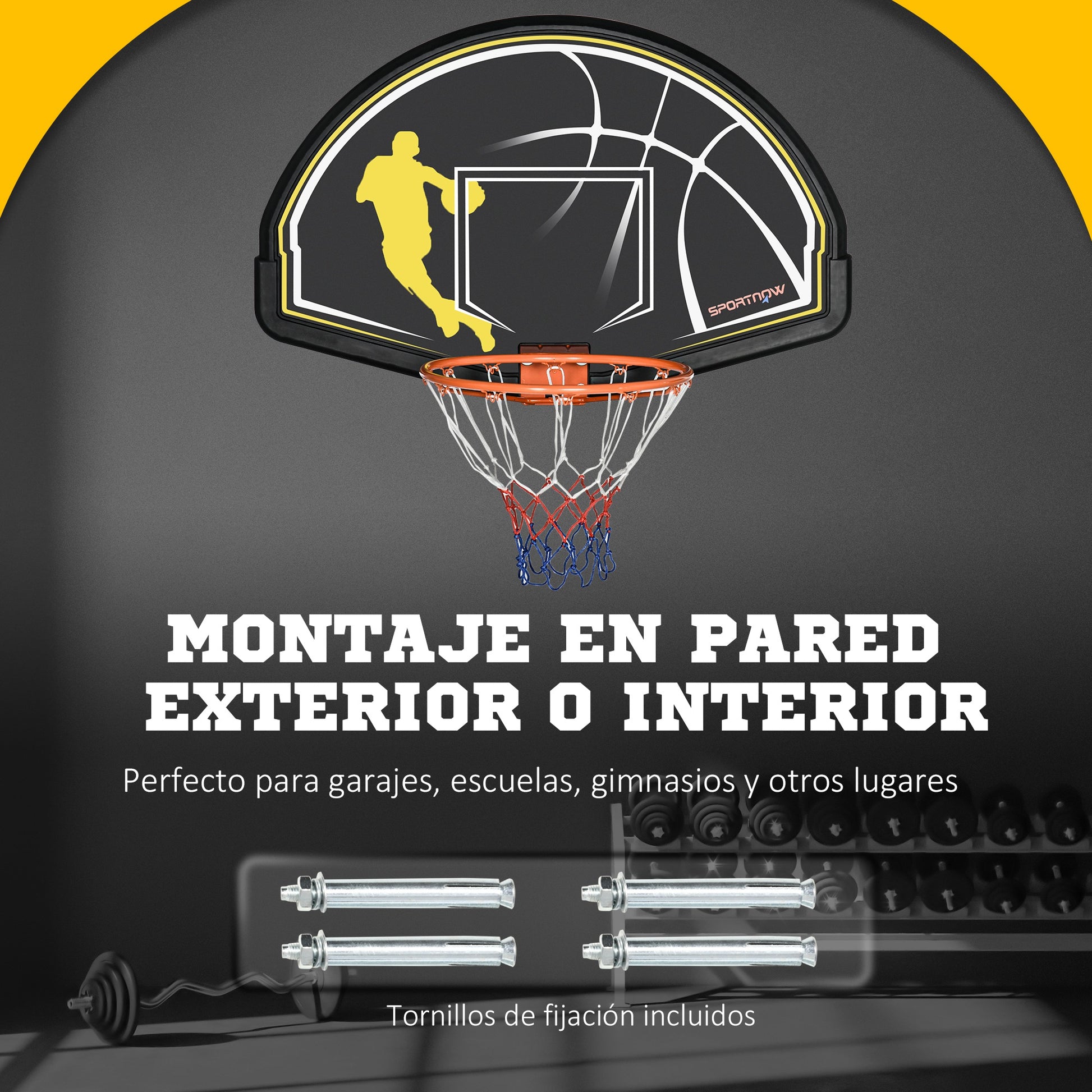 SPORTNOW Wall Mounted Basketball Hoop Backboard Rim for Indoor and Outdoor 110x90x70 cm Black and Yellow