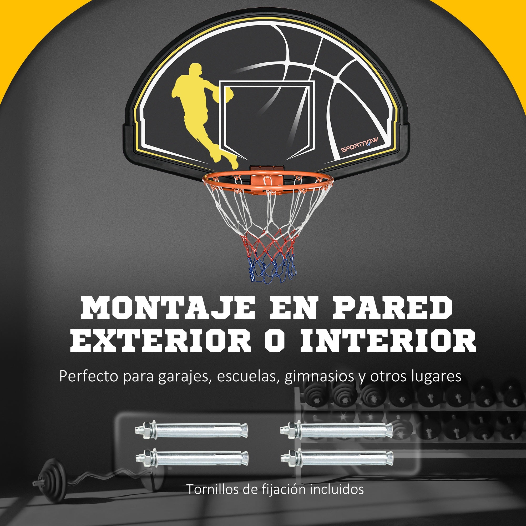 SPORTNOW Wall Mounted Basketball Hoop Backboard Rim for Indoor and Outdoor 110x90x70 cm Black and Yellow