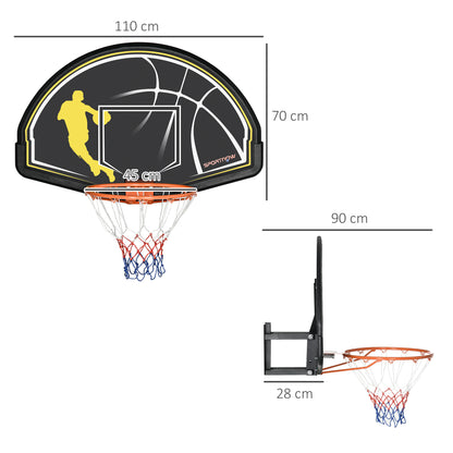 SPORTNOW Wall Mounted Basketball Hoop Backboard Rim for Indoor and Outdoor 110x90x70 cm Black and Yellow