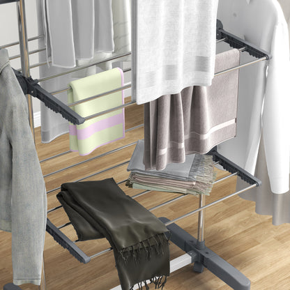 Clothes Rack Tower Cloth Dryer with 3 Levels, Foldable Wings, Wheels, Tower Clothes Stand for Indoor and Outdoor, 142 x 55 x 152 cm, Gray